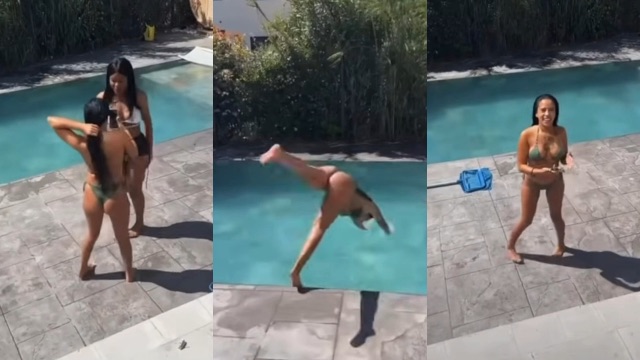 Mouna Team Nasdas Show au Bord de la Piscine en Hot Bikini Vert et Plongeon Final Vidéo Leaks Borntobefuck
