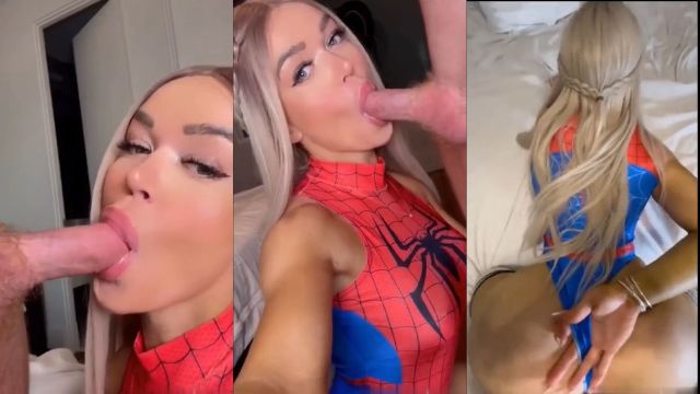 WoodBaby Sextape Tease Son Cul Serré avec une Baise Doggystyle en Cosplay Spider Girl Vidéo Porno Leaks Borntobefuck